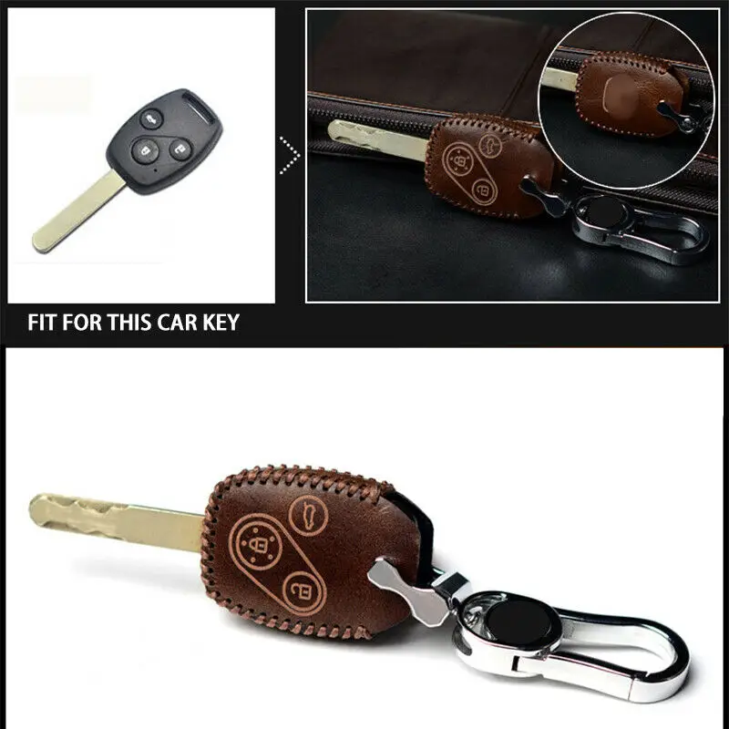 

2 3 buttons Vintage Genuine Leather Car Key Fob Case Cover Holder For Honda CR-V Odyssey Pilot