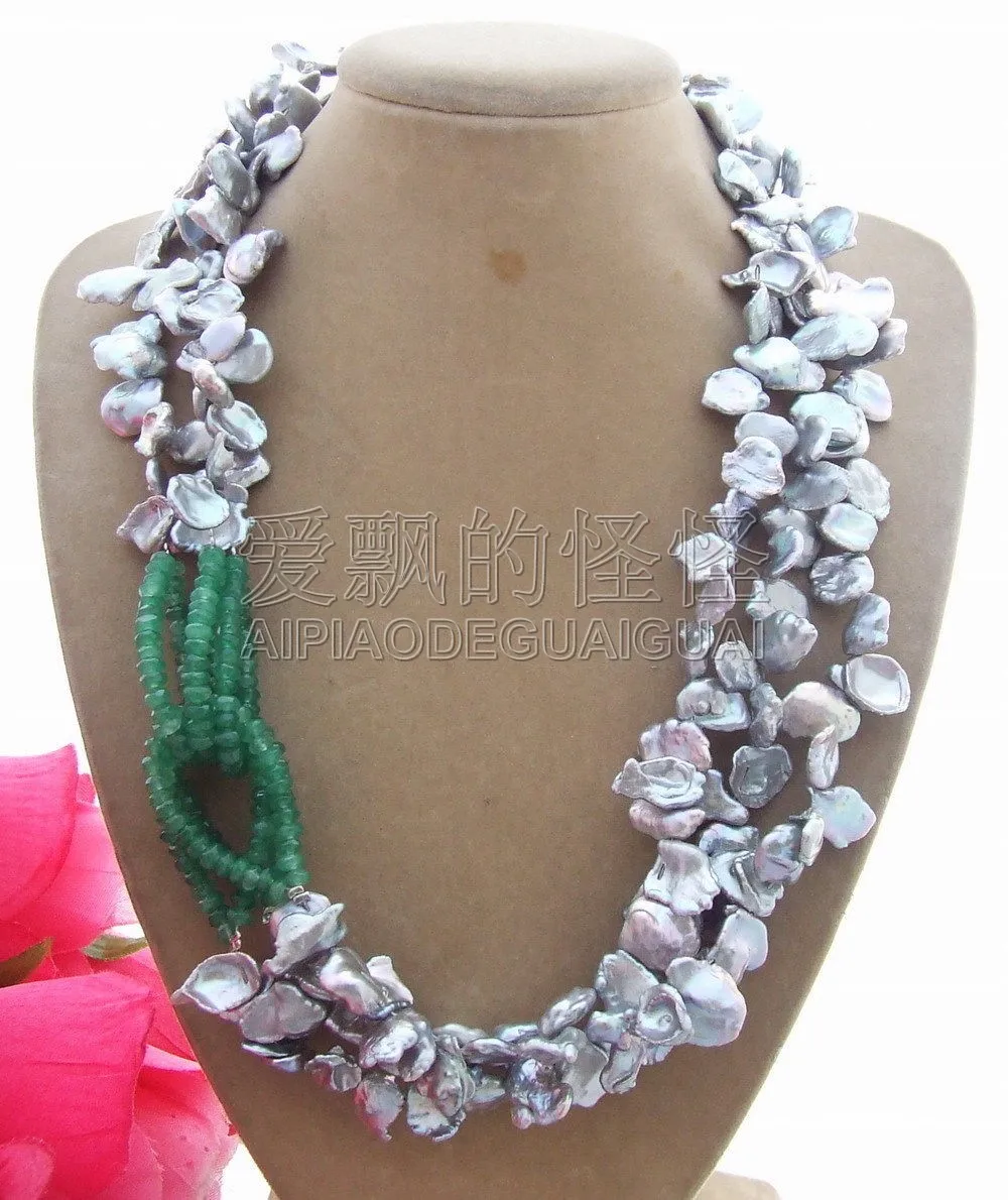 

Stunning! 13mm Keshi Pearl&Green Necklace