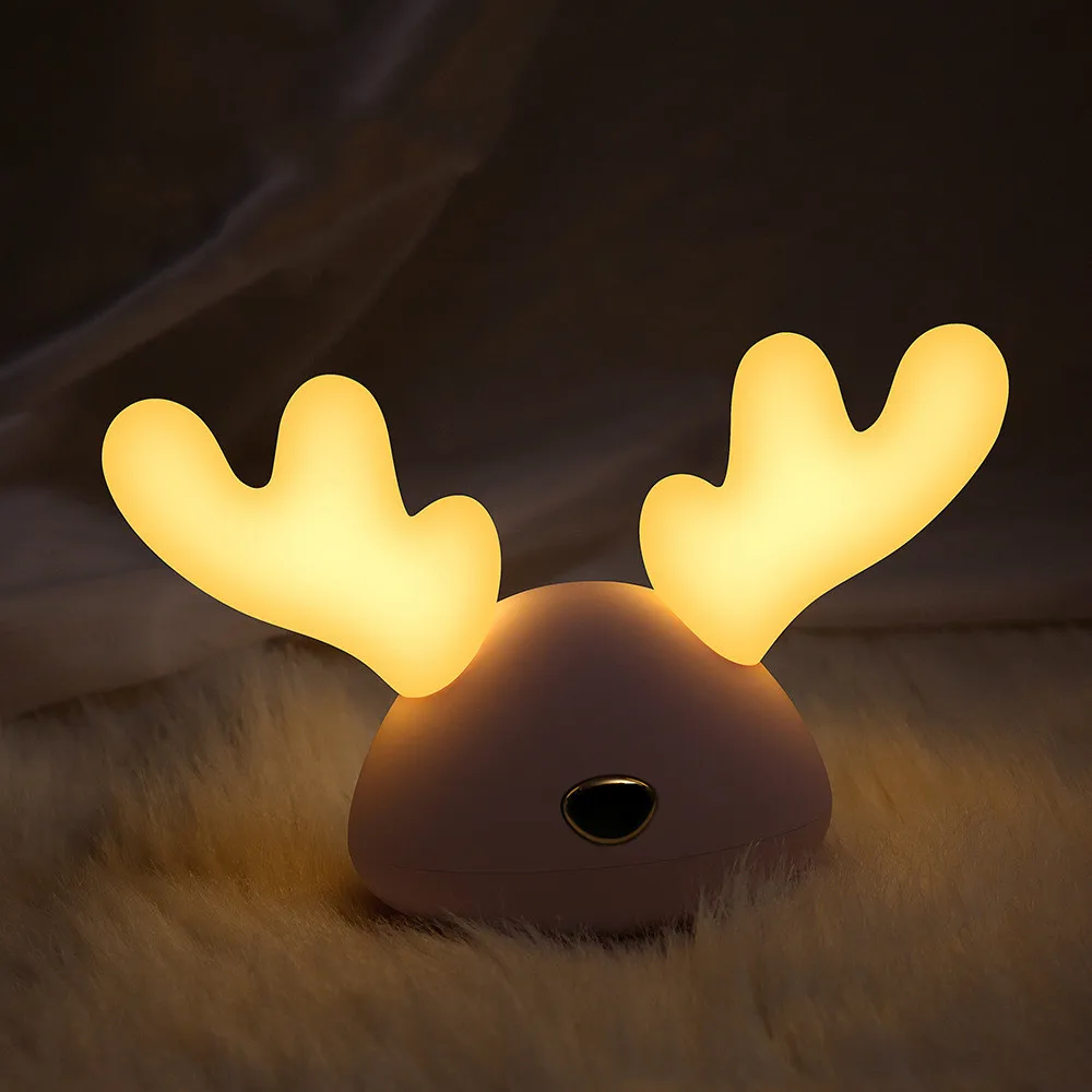 Цветной теплый светильник с зарядкой от USB, милый ночной Светильник для праздника, светодиодный светильник в виде лося, Рождественская декоративная лампа, детский подарок, Детский Светильник для сна