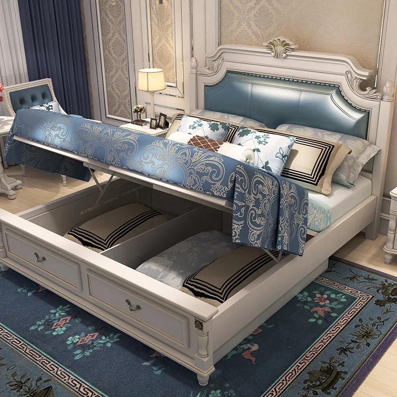 American country 1.8 meters European style double marriage bed storage high box bed 1.5 meters bedroom solid wood