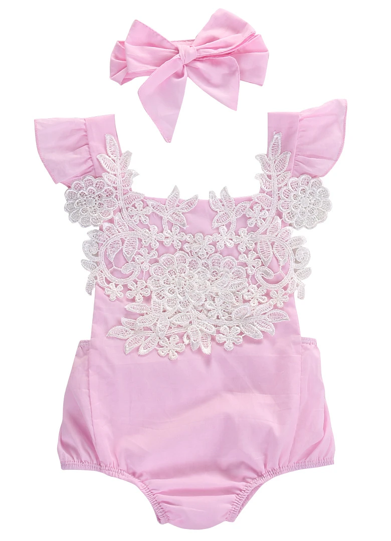 Super Cute Pink Romper for baby girls Newborn Baby Girl Rompers Jumpsuit Lace Floral Clothes Headband Outfits Sunsuit Fashion warm Baby Clothing Set