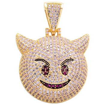 

Hip Hop Iced Out Cubic Zircon Demon Smile Pendant Necklace For Men Women Gold Silver Color Long Chains Punk Jewelry Gifts