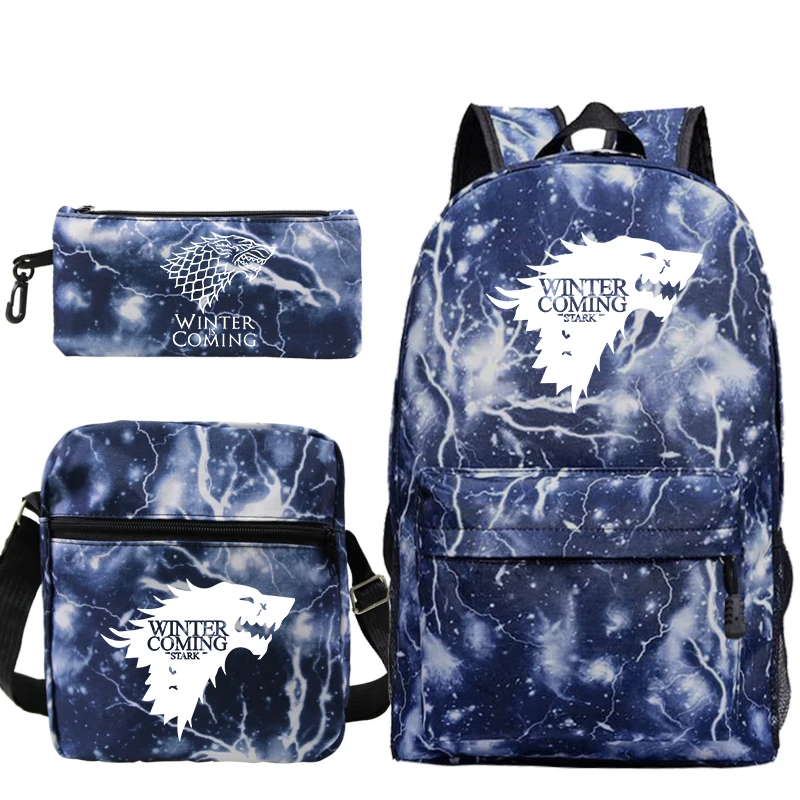 Mochilas Escolar 5 Игра престолов печати Mochilas для мальчиков и девочек, школьные рюкзаки, сумки для путешествий Bolsa Escolar с Crossbody сумка ручка 3 шт. Сумки Sac A Dos - Цвет: Mochilas Escolar 5
