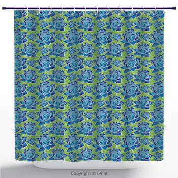 

Shower Curtain/Flower, Abstract Modern Botany Pattern with Blooming Petals, Lime Green Sea Blue Sky Blue Dark Violet/Polyester