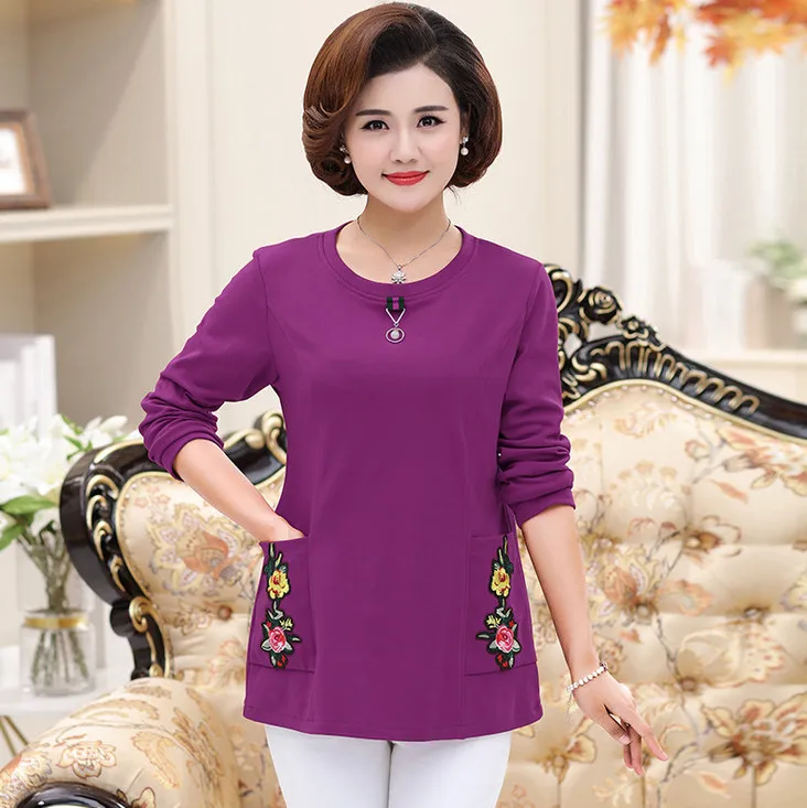 rose 1166 warm tops fall winter women thick long sleeves t-shirts velvet jersey plus size middle age mother shirt pulloves bottoming shirt - Цвет: rose 1166