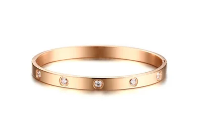 Rose Gold Классические женские браслеты с кубическим цирконием AAA, модные браслеты из серебра, золота, розового золота, 6 мм, браслет из нержавеющей стали, свадебные ювелирные изделия - Окраска металла: Rose Gold