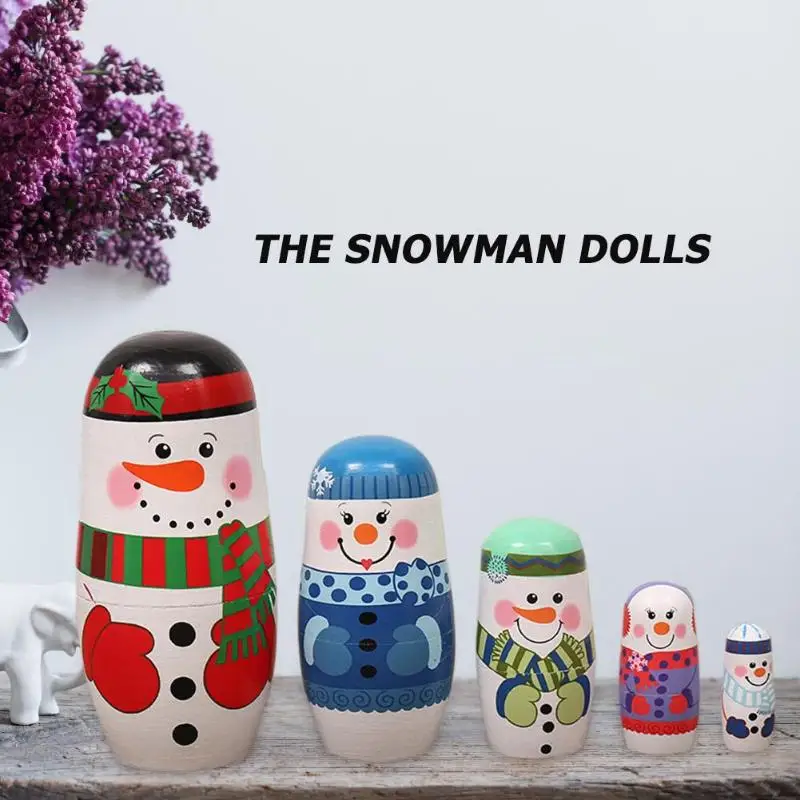 Прочные игрушки матрешки портативный тонкий дизайн 5 шт Цвет Окрашенные Рождество Снеговик матрешка куклы набор традиционный подарок