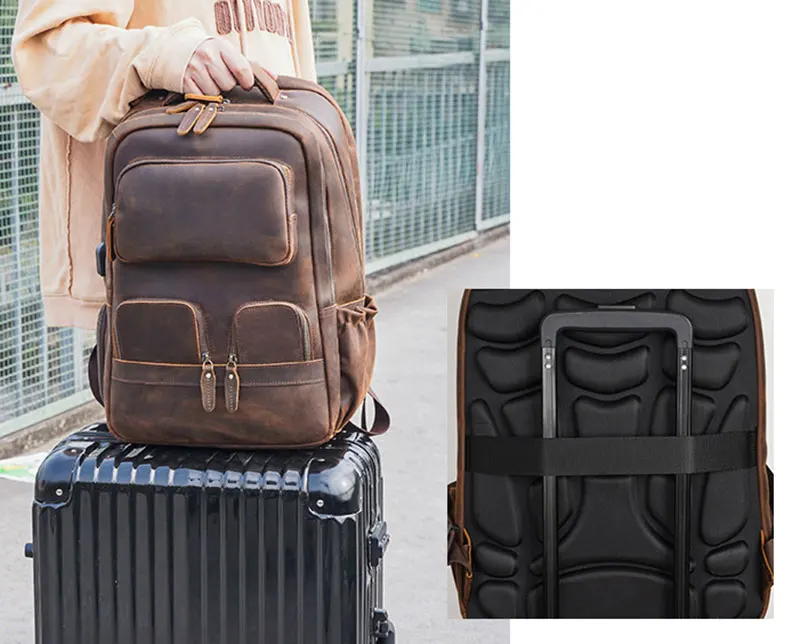 Multi Pocket Leather Backpack For Men