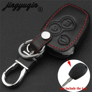 

jingyuqin 3 button Leather Key Cover for Renault Duster LoganFluence Clio Master Traffic Kangoo Megane Clio Keychain Case Fob