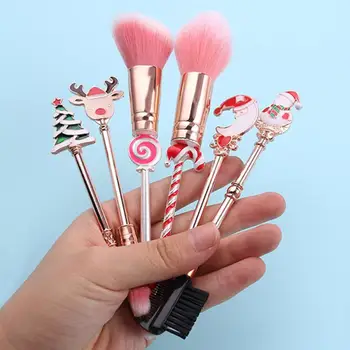 

5/6 Pcs/Set Christmas Makeup Brushes Sets Blusher Shadow Brush Kits Womens Girls Xmas Santa's Gifts With Velvet Bags
