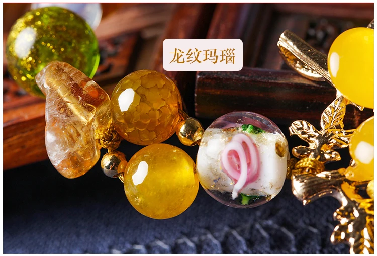 Античный браслет на руку, желтый халцедон, цветок, кристалл, Национальный стиль, ювелирные изделия на запястье, Ретро ювелирные изделия в китайском стиле, свободный размер