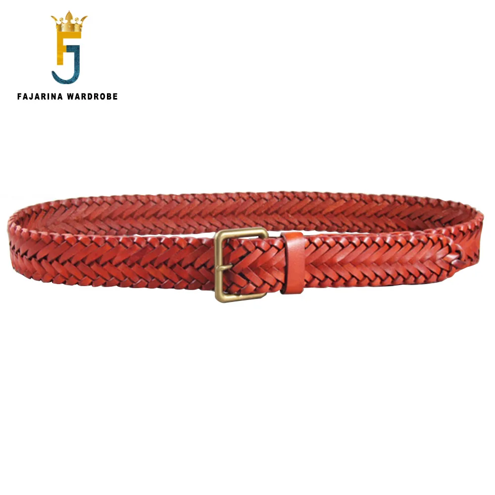 

FAJARINA Top Quality Cowhide Unique Design Personality Braided Cowhide Brass Pin Buckle Metal Belts for Men 4.0cm Width N17FJ922