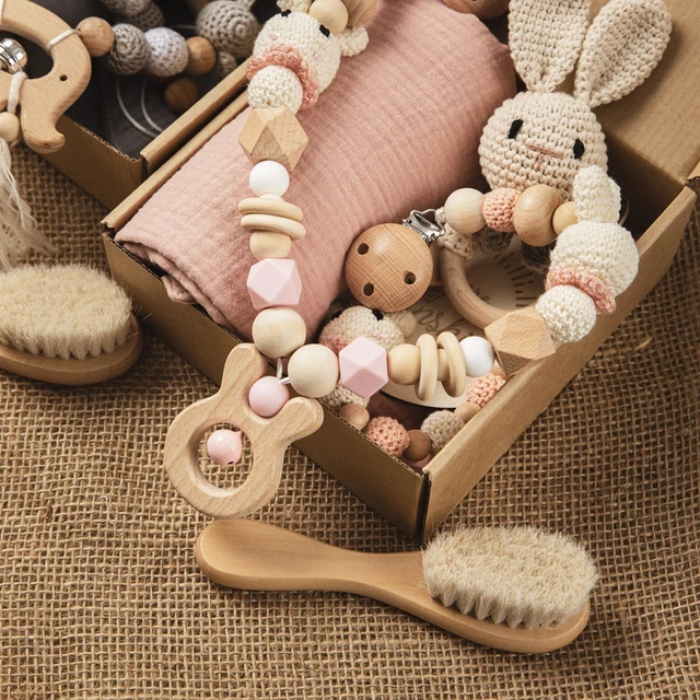 Newborn Bath Toy Set Double Sided Cotton Blanket Crochet Rattle Stroller Toys Animal Teething Bracelet Baby Birth Gift Product 1