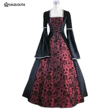 

Antique Wine Red Velvet Brocade Medieval Renaissance Dress Gothic Victorian Steampunk Ball Gown Reenactment Theater Clothing