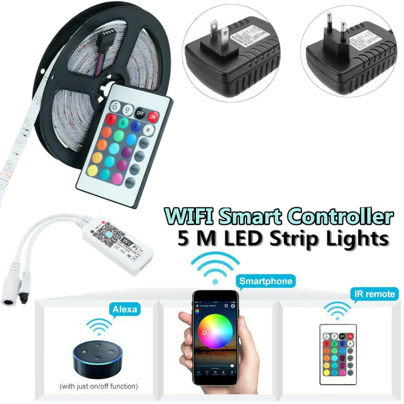 ABUI-5M Rgb Led Wifi Strip Light Control Waterproof Lamp for Echo Alexa Google Home