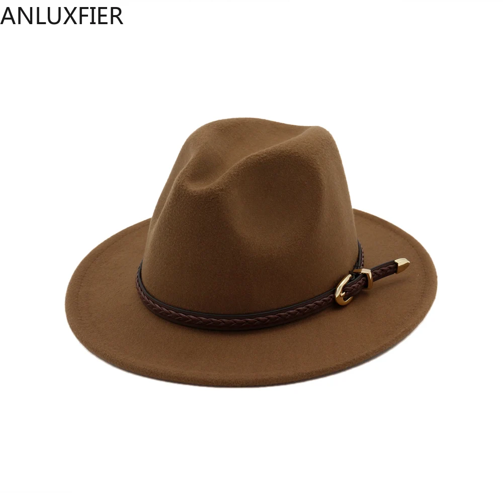 

H7555 Autumn Winter Woolen Flat Eaves Fedoras Hat Lady European American Fashion Solid Color Cap Women Simple Church Party Hats