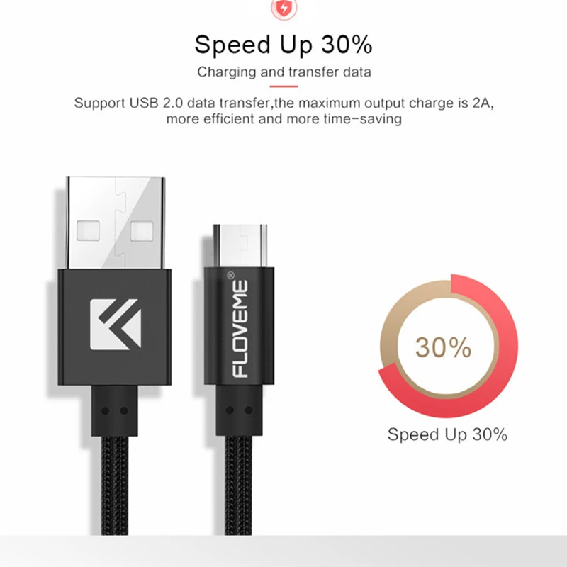 Floveme Micro USB кабель 2.4A нейлон Быстрая зарядка USB кабель для передачи данных для samsung Xiaomi Tablet Android мобильный телефон usb зарядный шнур