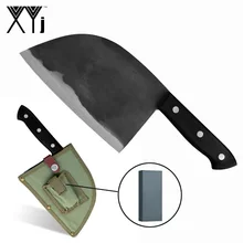 Xyj Thép Carbon Cao Cấp Thớt Dao Đồ Tể Tay Trung Quốc Rau Củ Với Quân Đội Xanh Nylon Bọc & 7 Mm Máy Mài Đá Mài Dao(China)