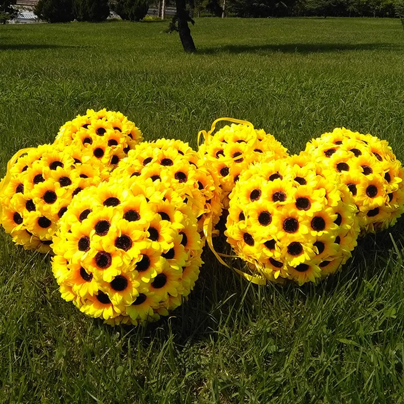 200 шт Искусственные подсолнухи 7 см поддельные цветы цветут, чтобы сделать Сад Свадьба целование шары Арка гирлянда