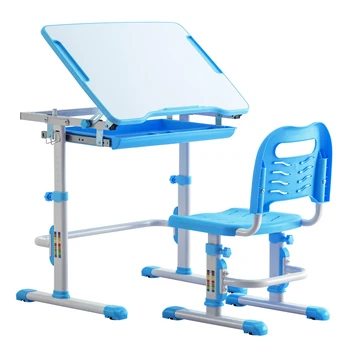 

Student Desks and Chairs Set C Style White Lacquered White Surface Blue Plastic [70x38x(52-74)cm]