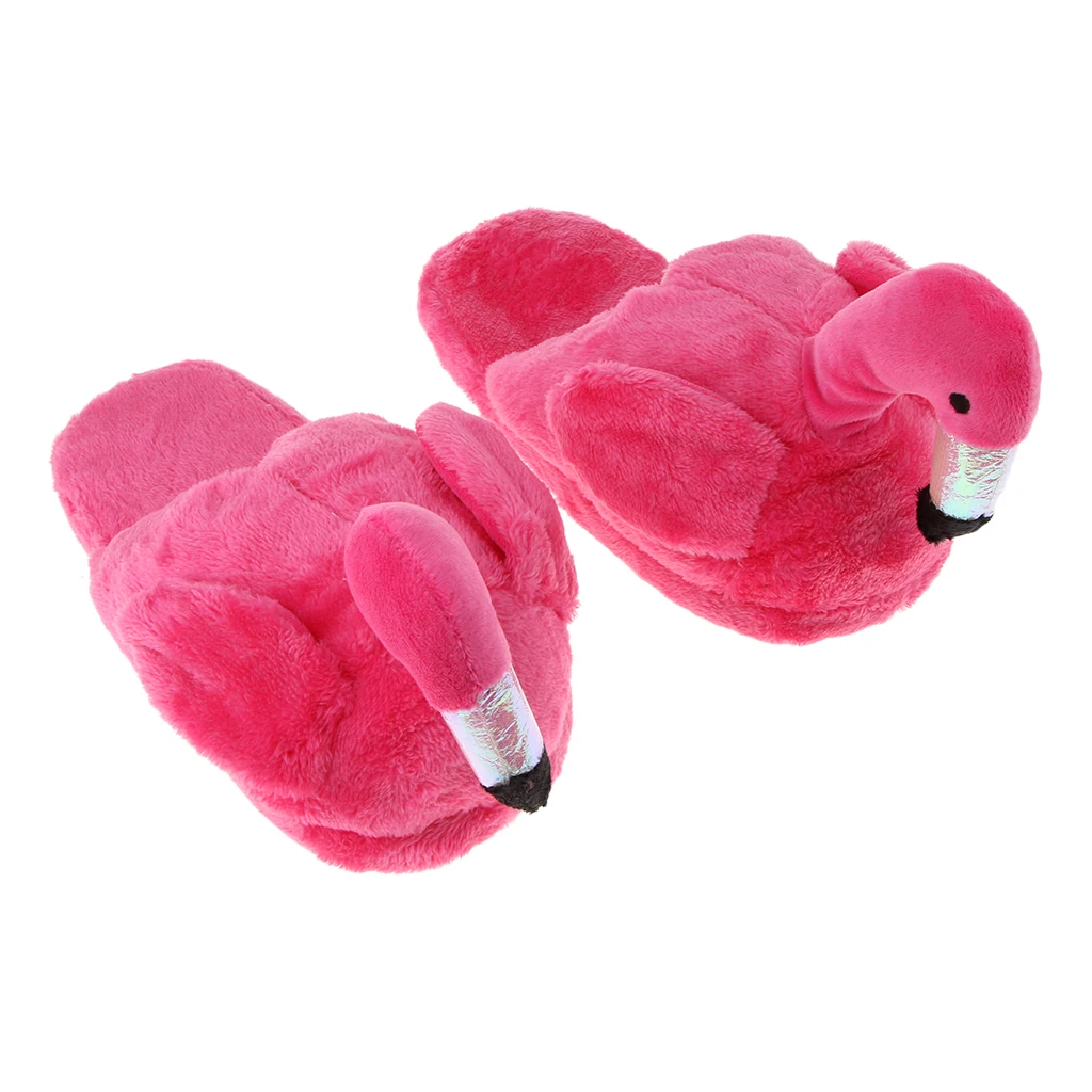 Cute Lady Teen Flamingo Soft Plush Warm Slippers  Winter Warm Home Slippers Women Animals Plush Slippers 