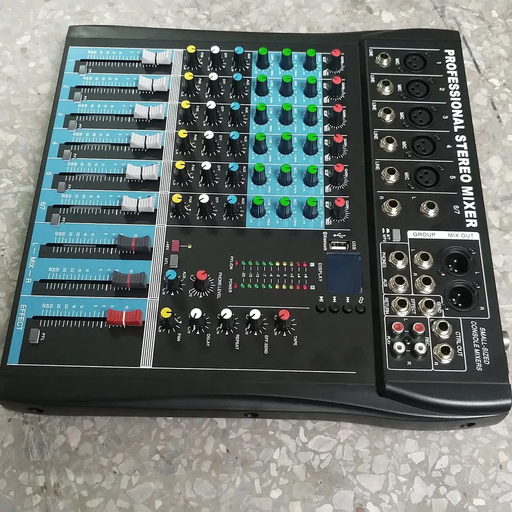 CT6 6 Channel Professional Stereo Mixer Live Audio Sound Console Vocal Effect Processor with 4-CH Mono & 2-CH Stereo Input