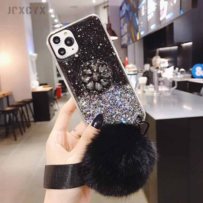 3D держатель алмаза стенд блеск Hairball мягкий чехол для iPhone X XR XS 11 Pro Max 6 7 8 plus для samsung S8 S9 S10 Note A50