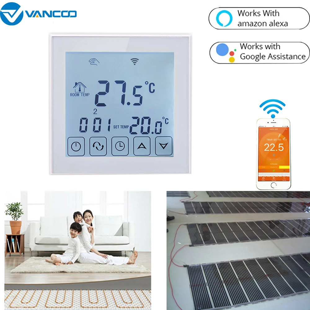 

Smart WiFi Thermostat Temperature Controller for Electric Heating Floor Alexa Google Home Voice Control Programmable Thermostat