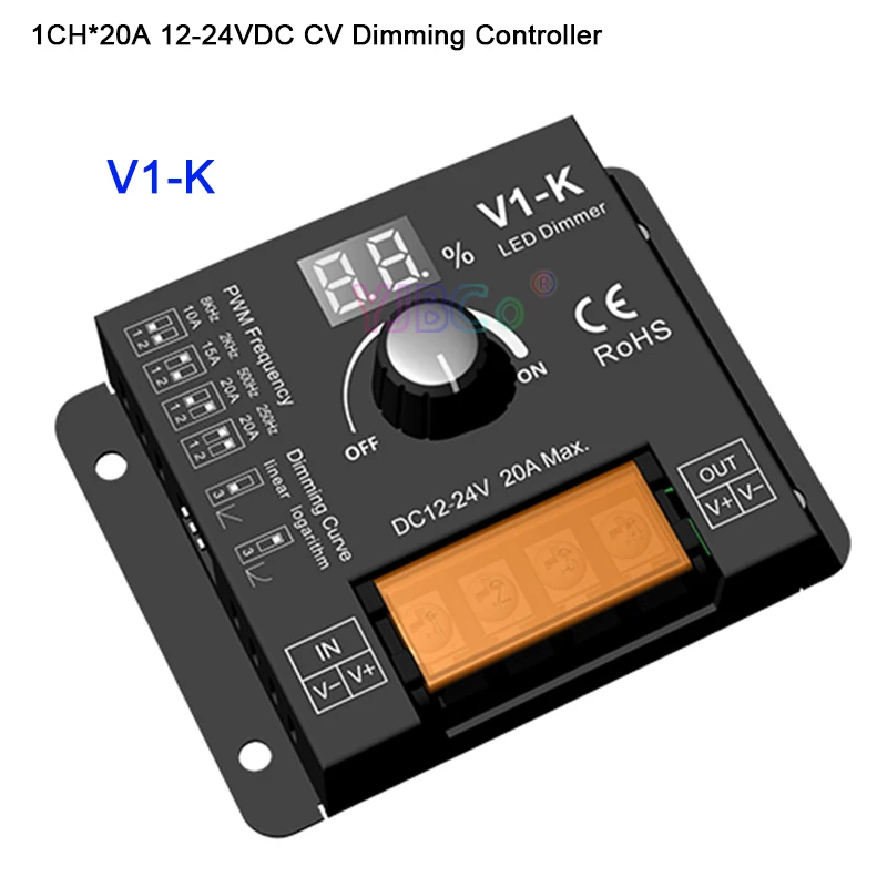 

DC 12V 24V Rotary LED Dimmer PWM Wireless Frequency Adjustable 20A Single Color LED Strip Controller Knob 12 Volt Dimmer Switch