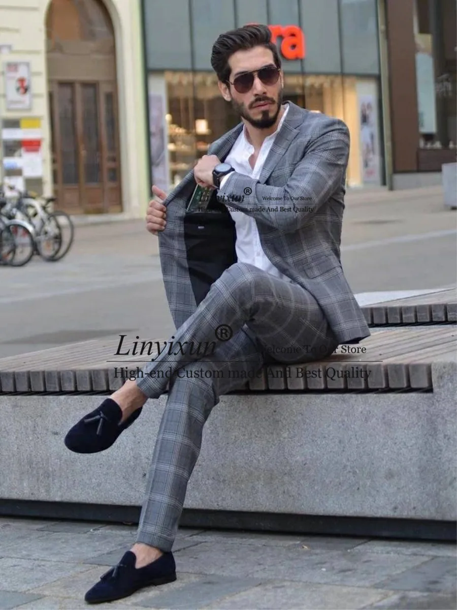 Высокое качество Новое поступление мужские костюмы Slim Fit мужской деловой