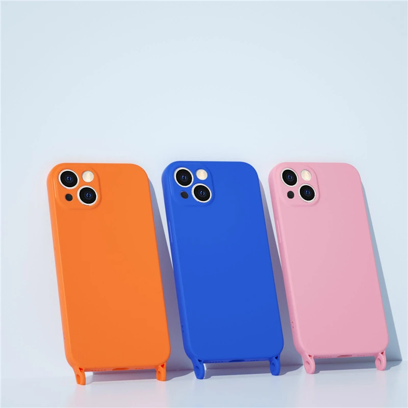 Phone Case Crossbody Lanyard Cord Rope Strap Necklace Case For iPhone 11 12 13 14 15 Pro Max Mini XS X XR 7 8 Plus SE Liquid Silicone Cover