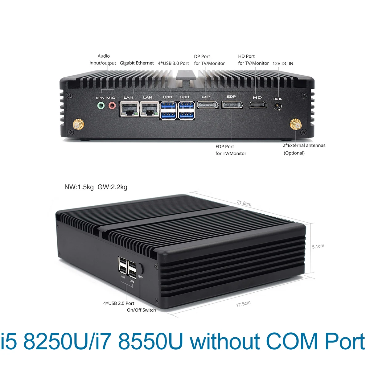 ITX промышленный мини настольный ПК Core i5 8250U i7 8550U поддержка трех дисплеев LPT печать