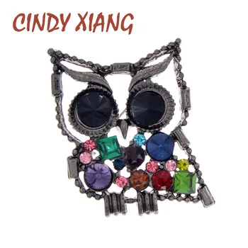 

CINDY XIANG Rhinestone Owl Brooches For Women Cute Hollow-out Style Animal Pin Fashion Jewelry 2 Colors Avaible Good Gift