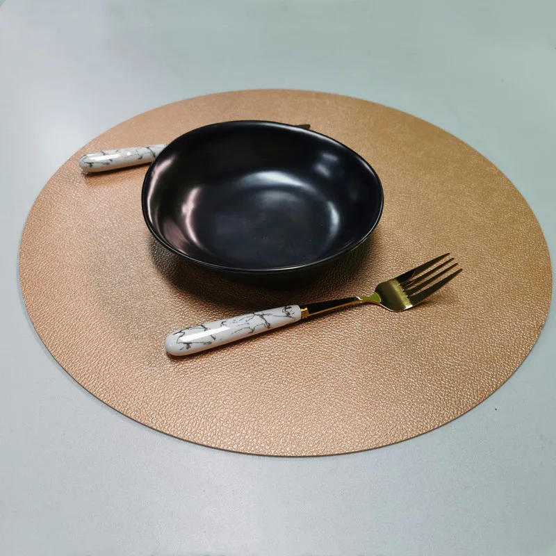 4 Pcs/Bag PU Leather Round Table Mat Double Color Design Western Dining