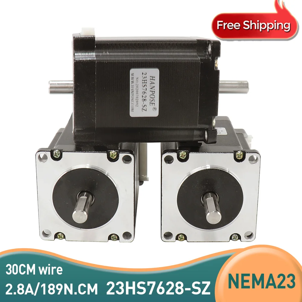 Шаговый электродвигатель NEMA23 с двумя валами 189N.cm 23HS7628-SZ Двойной Вал D = 8 мм 57x76