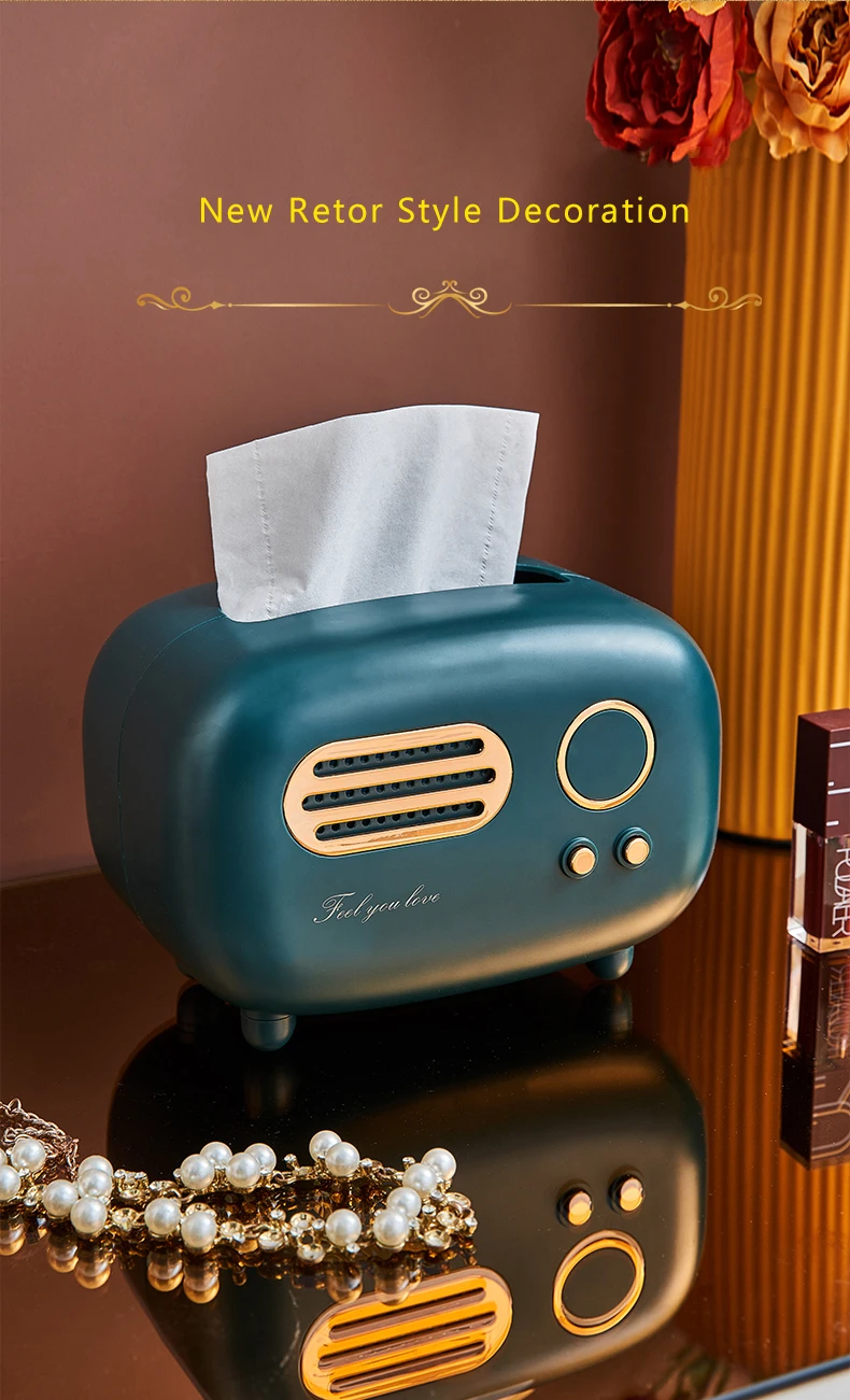 Retro Radio Model Tissue Box Desktop Paper Holder Vintage Dispenser Storage Napkin Case Organizer Ornament Wet Wipes Decoration
