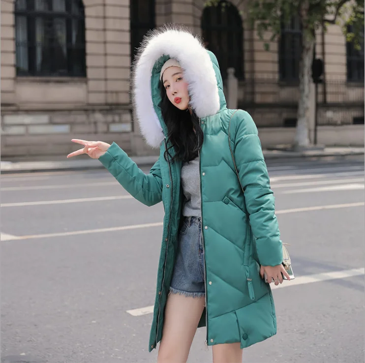 color same picture new style winter female hooded women coats fashion Korean style white pure color thick down jacket warm black cotton clothes - Цвет: color same picture