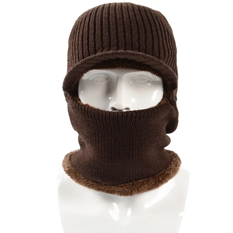 

Men Warm Skullies Beanie + Soft Scarf Two-Piece Set Winter Thicken Hat Male Windproof Knitting Caps Neck Warme gorro