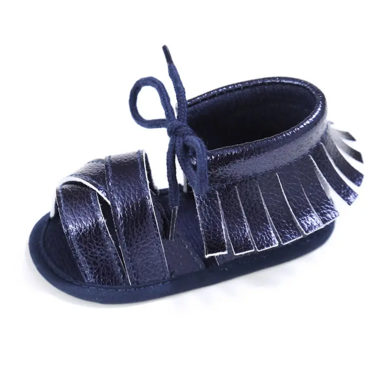 New Baby Infant Shoes Girl Sandals PU Bling Fringe Soft Anti-Slip Sole Light Weight Toddler Crib Shoes Little Girl - Цвет: Синий