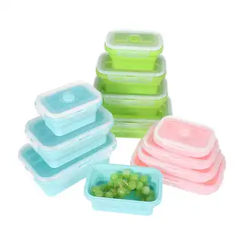 

4Pcs/Set Silicone Collapsible Lunch Box Food Storage Container Bento BPA Free Microwavable Portable Picnic Camping Outdoor Box