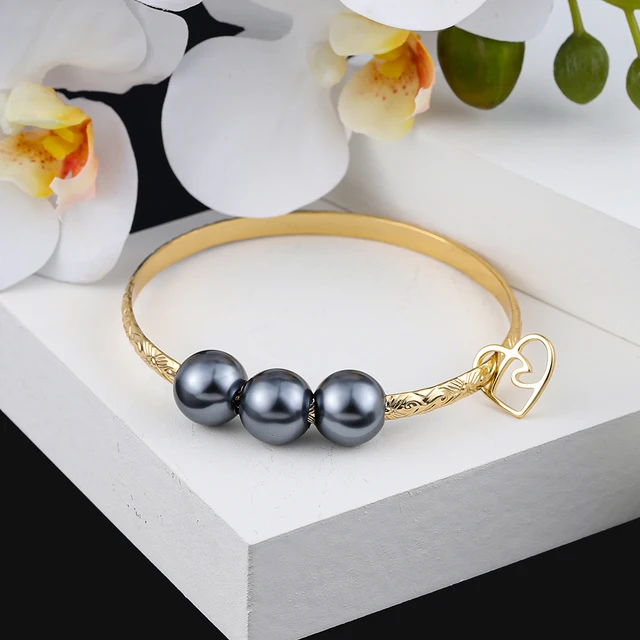 Hawaiian Women's Hand Bangle Bracelets Love Heart Purple Pink Pearl Gold Wedding Charm Bracelet Bangles Jewelry for Women 2021 SL2170GOGR