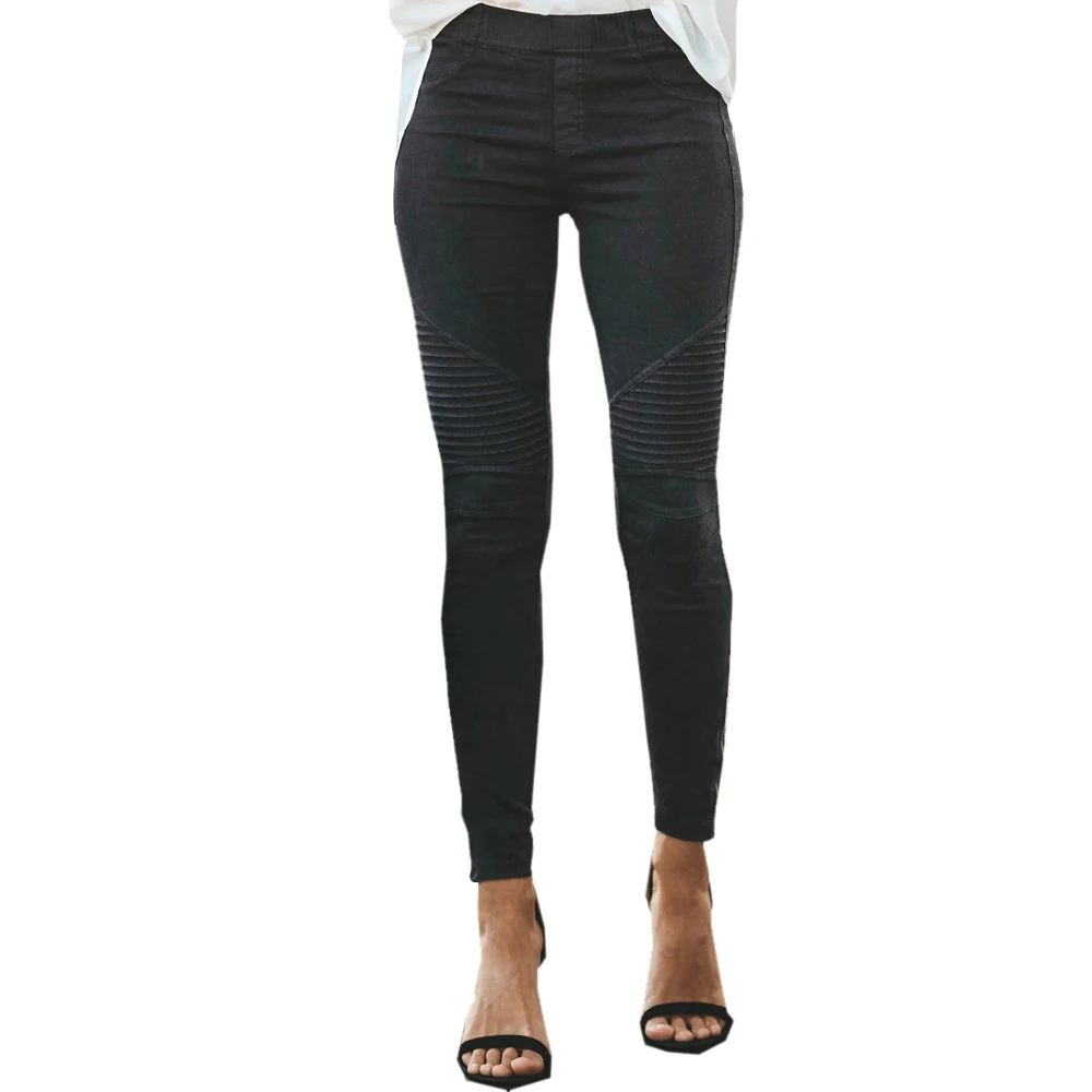 OEAK, женские джинсы, леггинсы, в полоску, с принтом, женские леггинсы, имитация джинсовой ткани, тонкие, для фитнеса, эластичные, Бесшовные Джинсы - Цвет: black