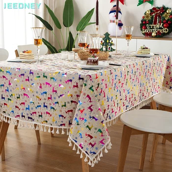 

Christmas Linen Tablecloth Dining Table Cloth Clothes Cloths Desk Cover Rectangular for Christmas New Year Party Decoration