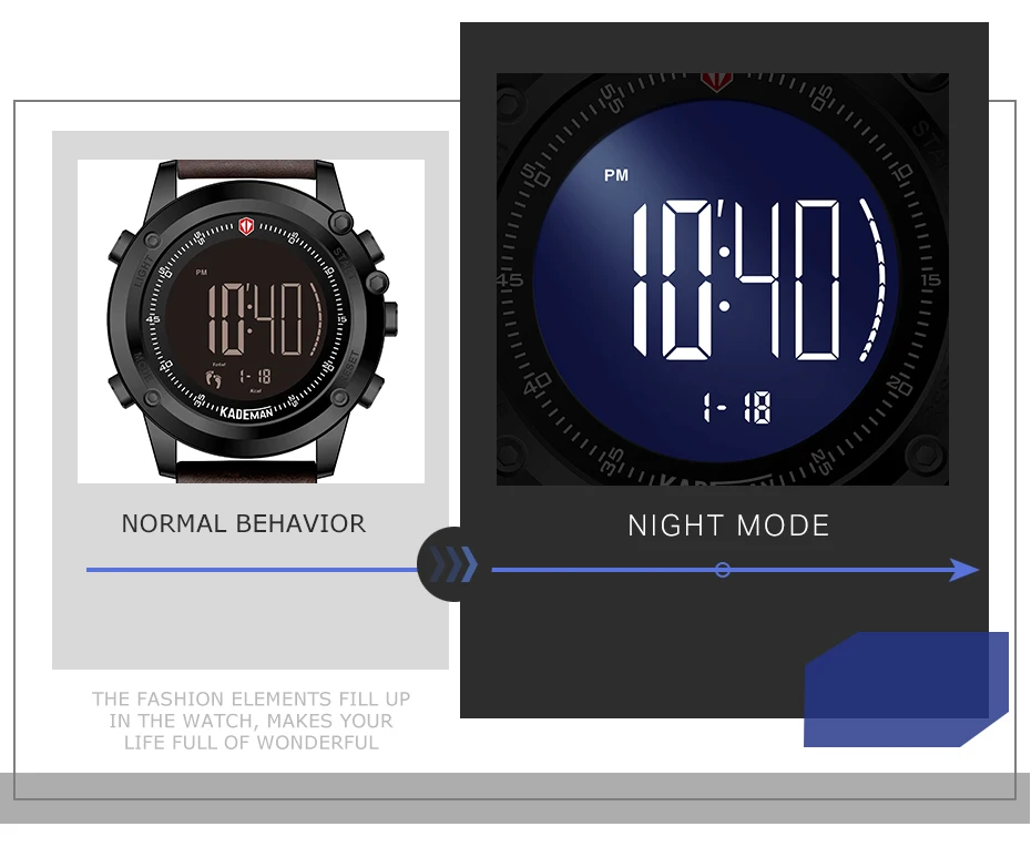 KADEMAN Брендовые мужские цифровые часы 30 м водонепроницаемые спортивные наручные часы Роскошные с ЖК-дисплеем повседневные кожаные часы Relogio Masculino