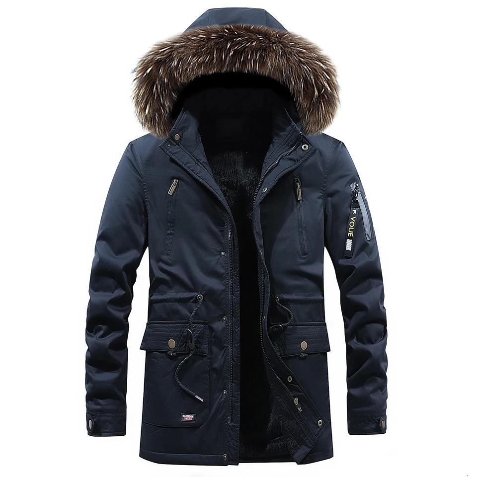 Зимняя куртка мужская 2019 зимняя меховая куртка с капюшоном Длинная Куртка парка тёплый флис для мужчин толстый хлопок уличные мужские