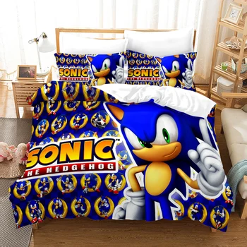 

3D Sonic Bedding Set Cartoon Anime Sonic Duvet Cover Set for Kids Bedroom Single Twin Queen King Size Boys Girl Bed Linens 3PCS