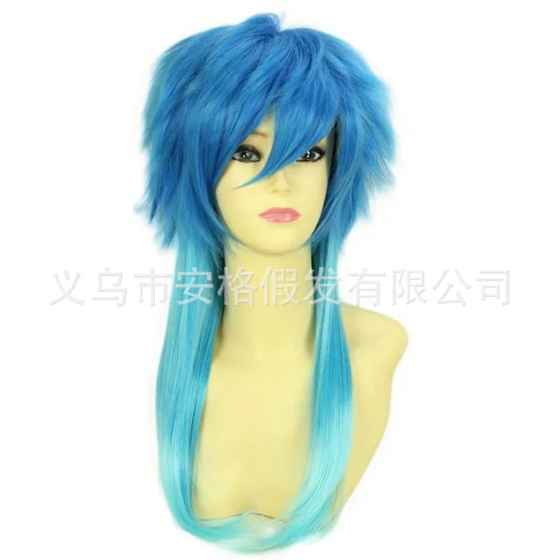 Аниме «dramatical Murder Кан лист COS синий средней длины прямые волосы косплей повязка на голову