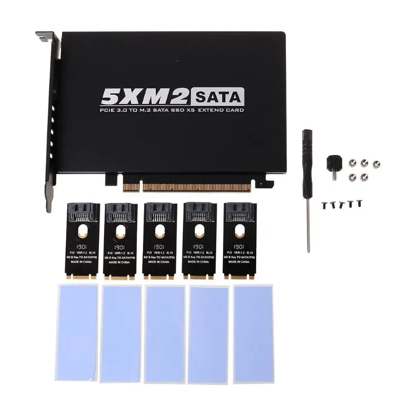 

PCIE5 m.2 SATA Expansion Card PCIE3.0 SATA 5xSSD 5xNGFF 5xM.2 RAID Array Card