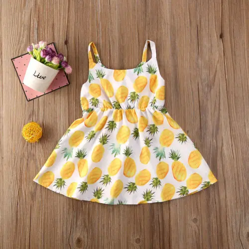 

2020 Baby Girl Clothes Pineapple Print Dress Kids Sling Summer Dress Cute Girl Back Bow Sleeveless Dresses Toddler Baby Clothing