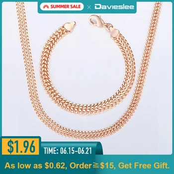 Davieslee Jewelry Sets For Women Men 585 Rose Gold Bracelet Necklace Set Double Cuban Weaving Bismark Chain Jewelry 2019 LCS04